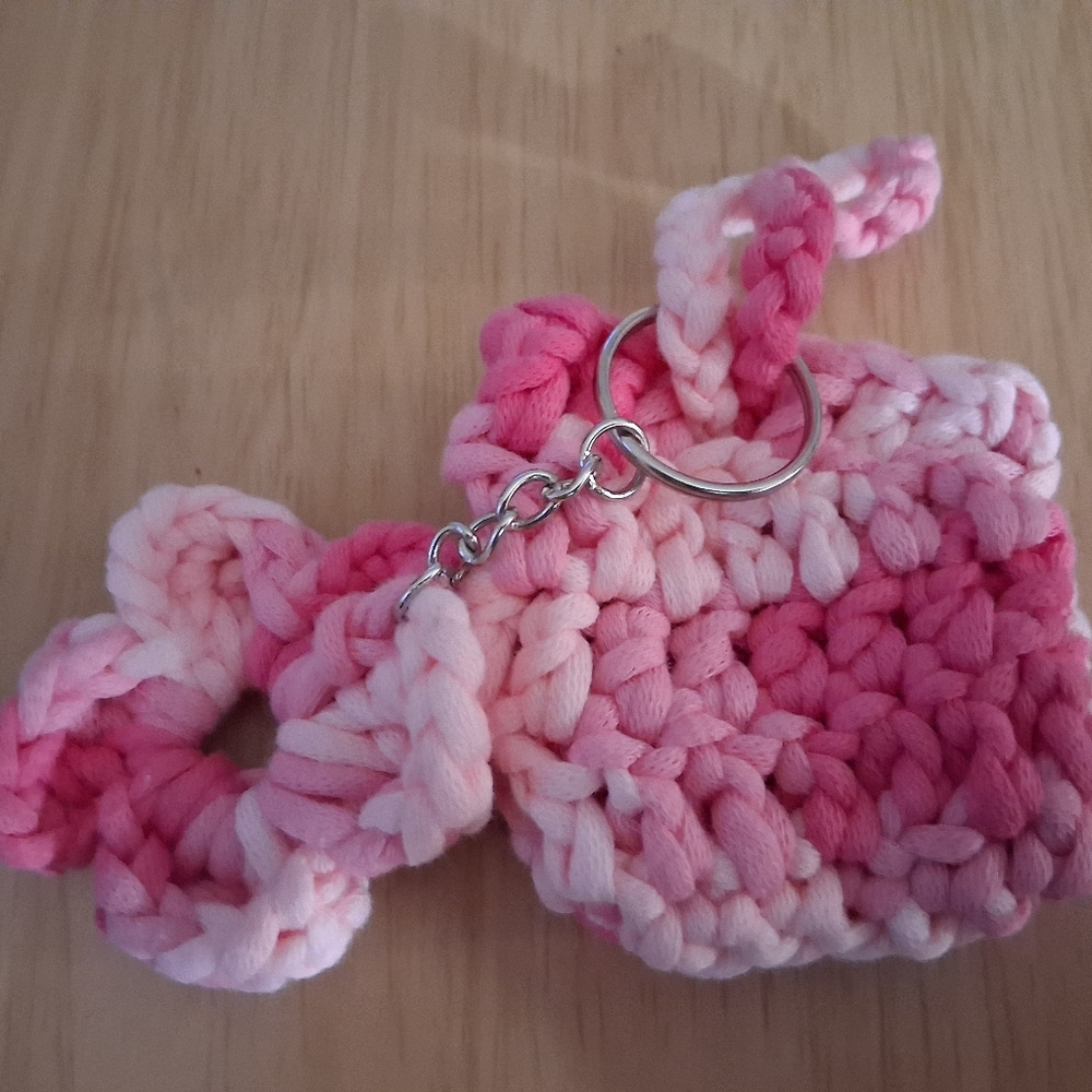 Pink Crochet Keychain with Flower With Airpod Case Handmade